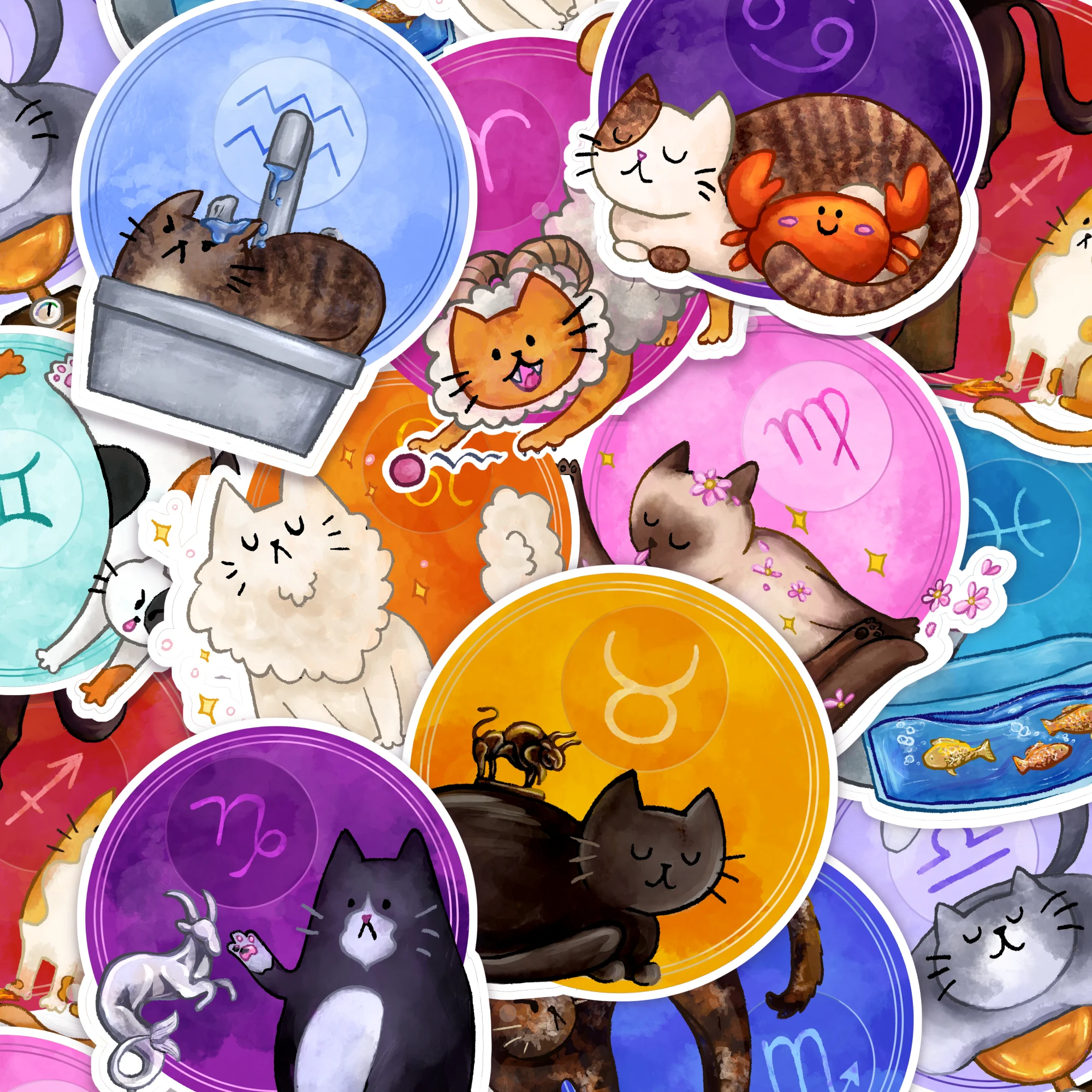 Cat Zodiac Vinyl Stickers