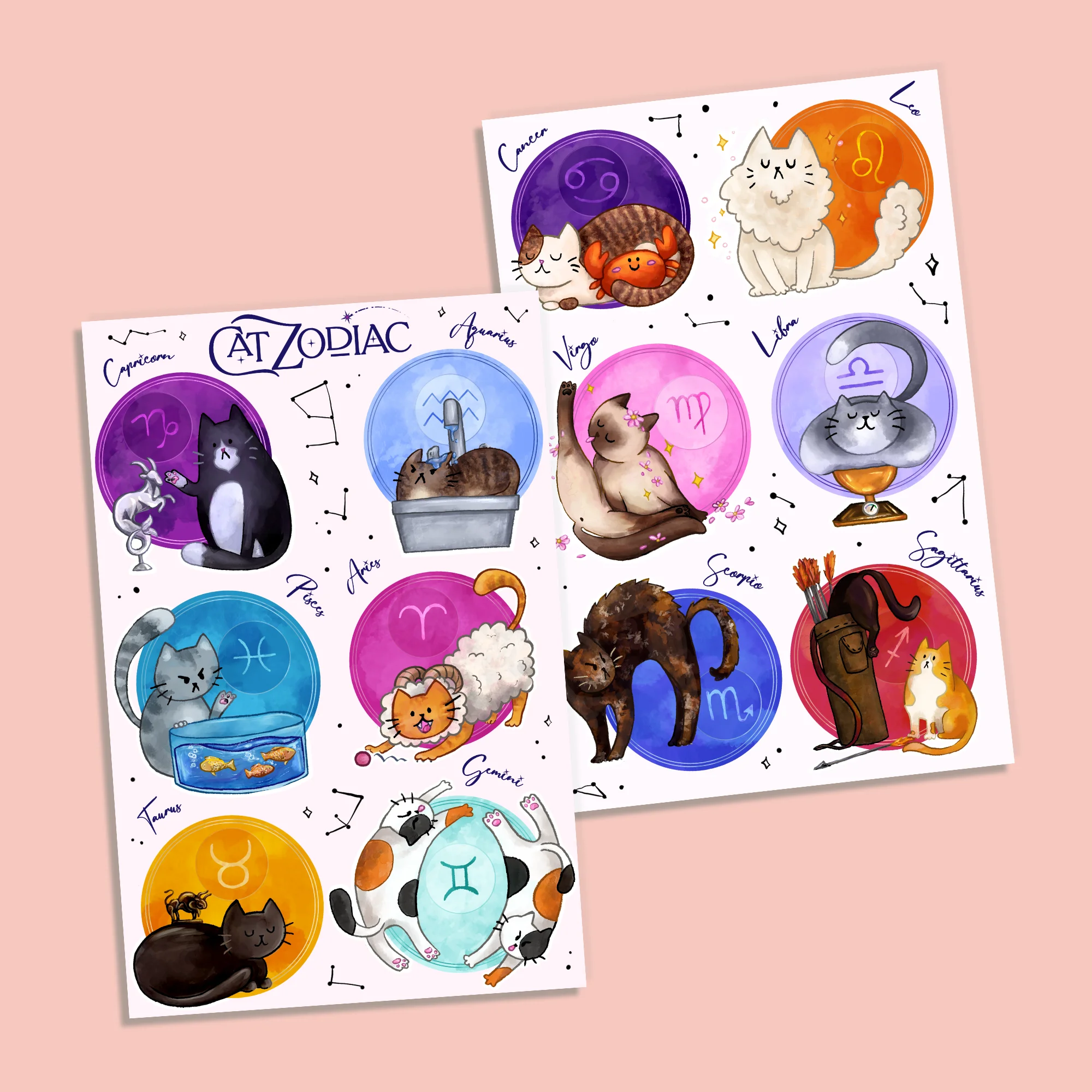 Cat Zodiac sticker sheet