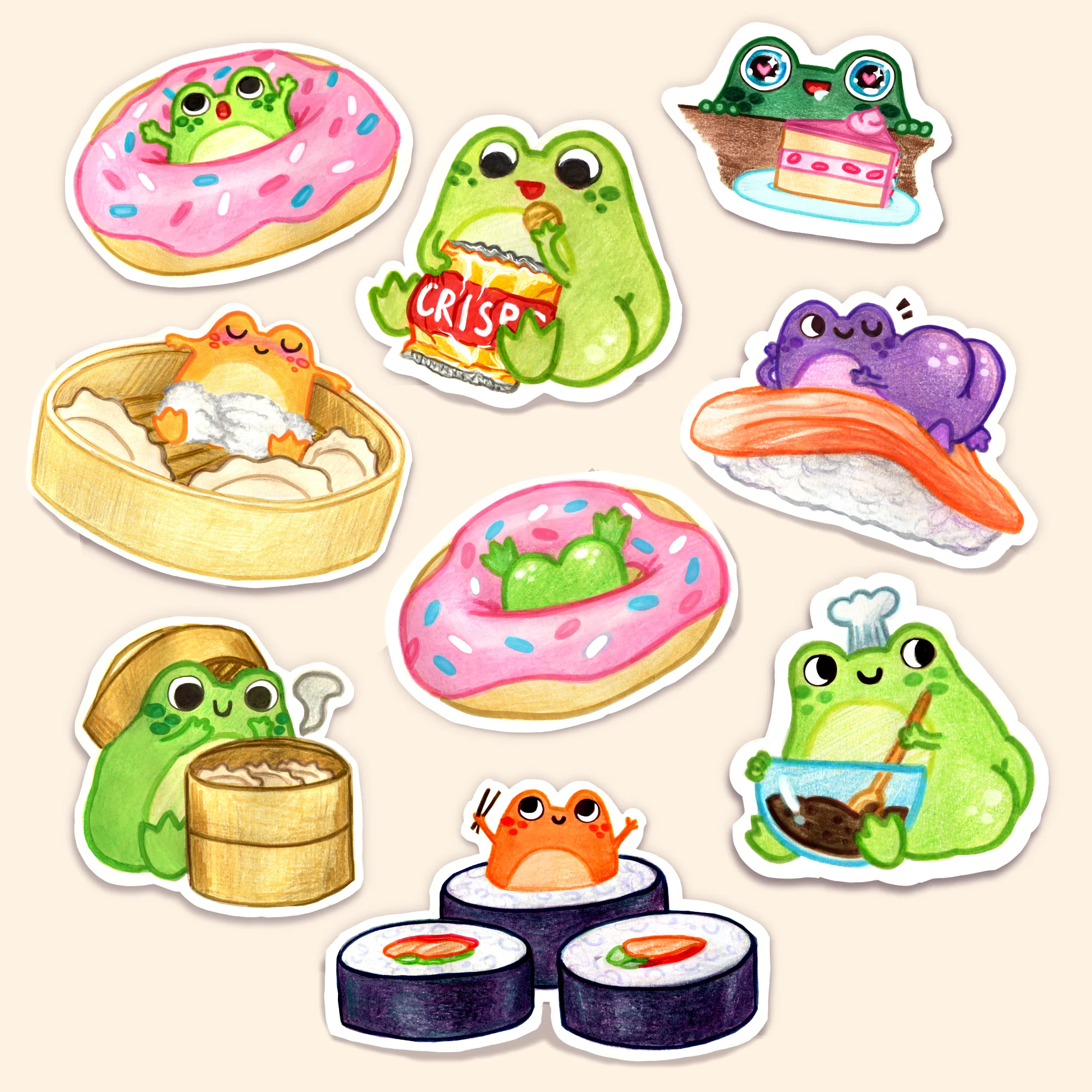 Foodie Frogs Vinyl Stickers