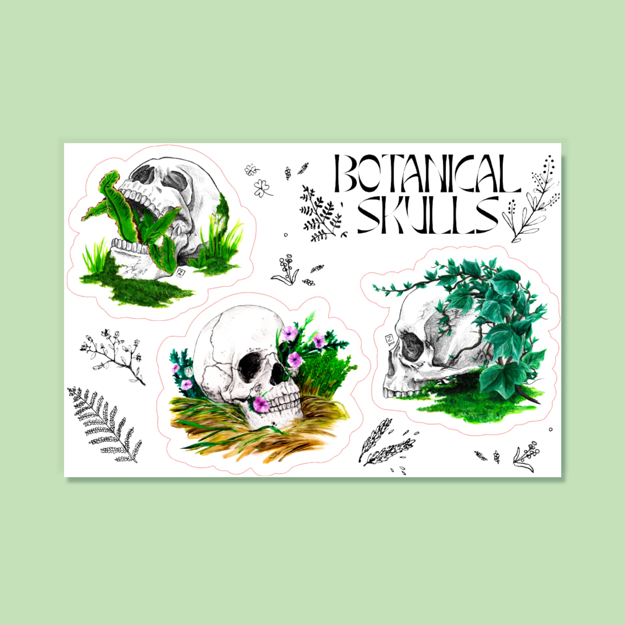 Botanical Skulls sticker sheet