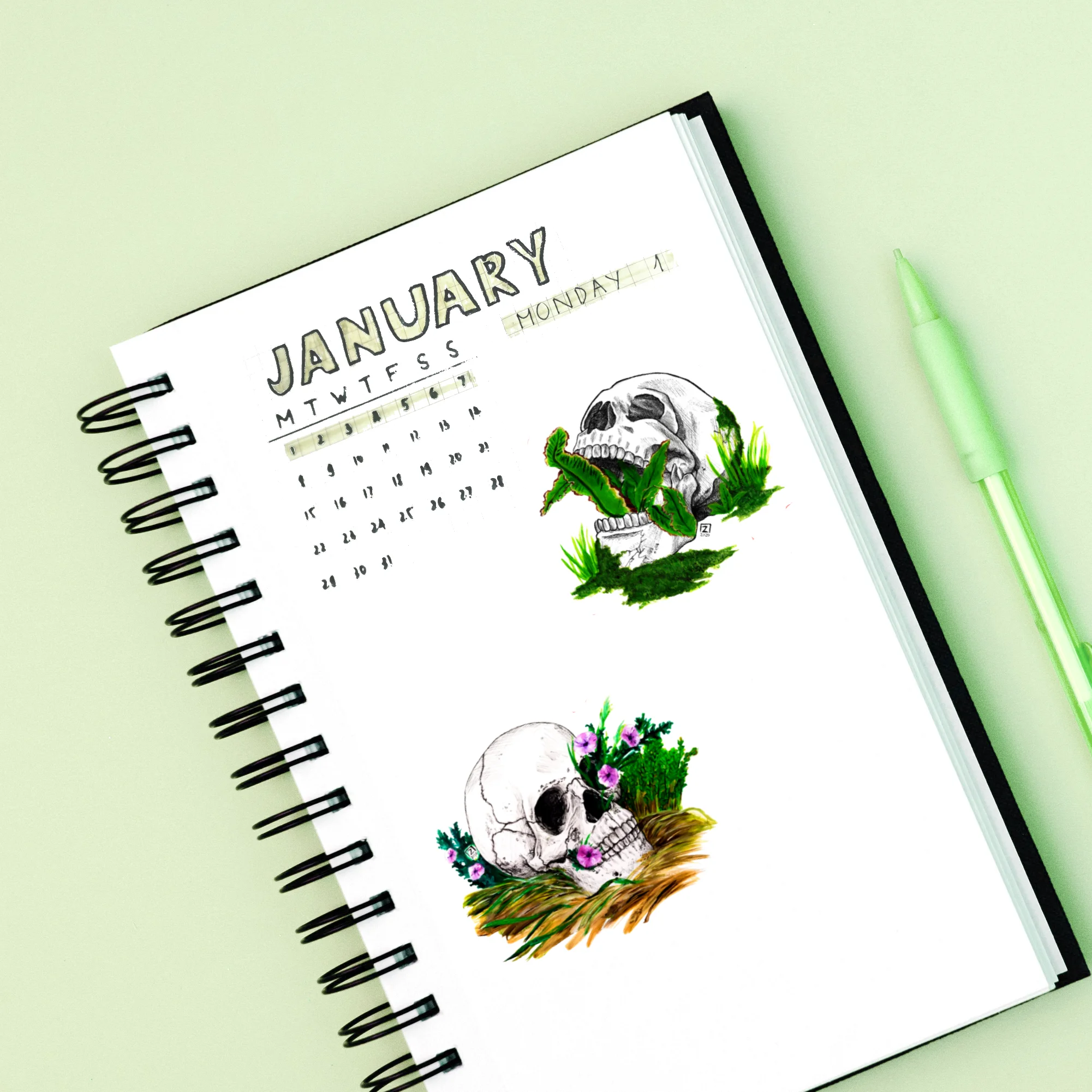 Botanical Skulls sticker sheet