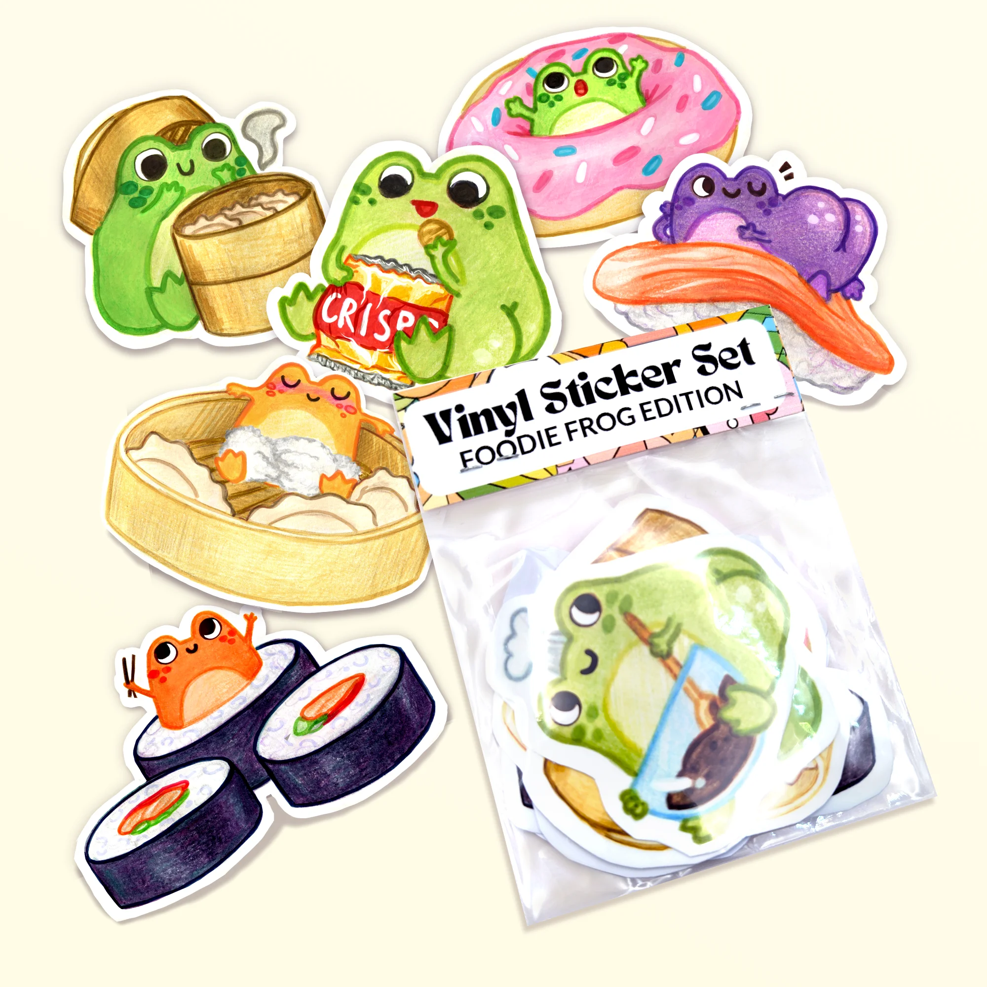 Foodie Frogs Vinyl Sticker Set